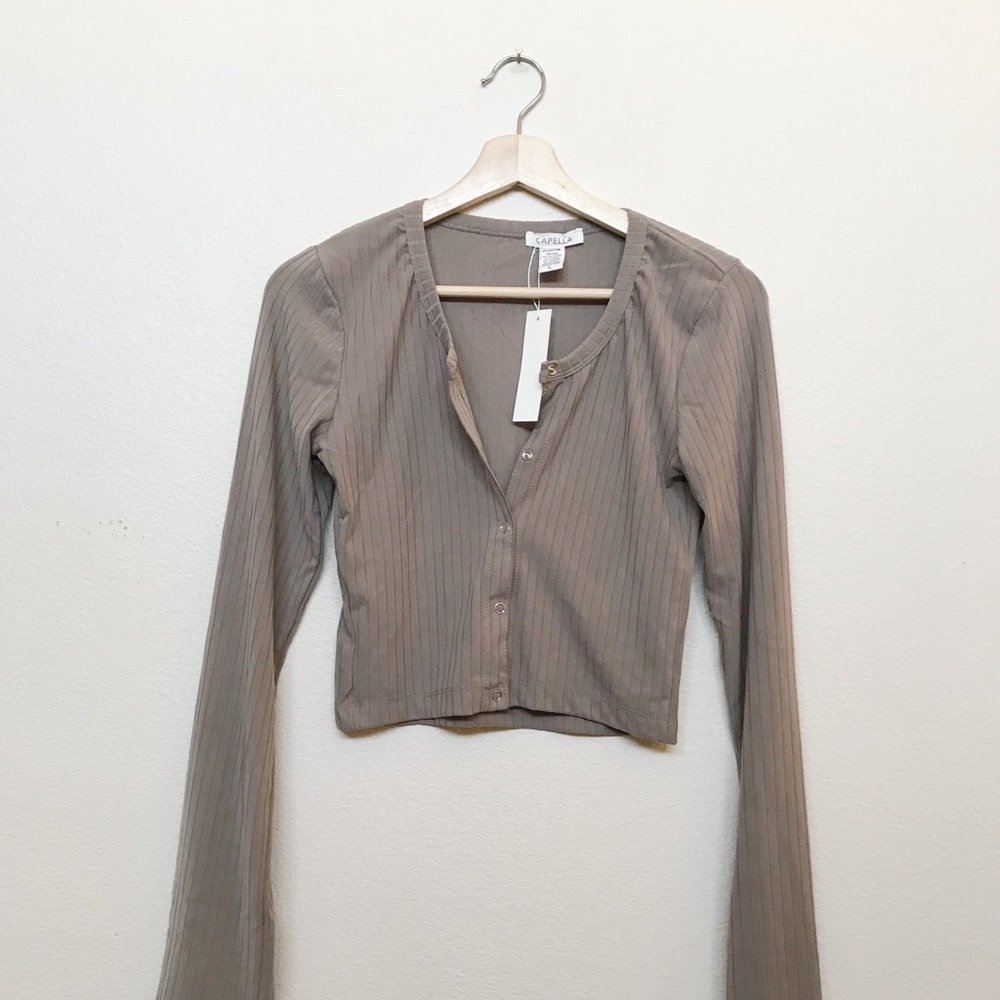 Taupe button up long sleeve NWT